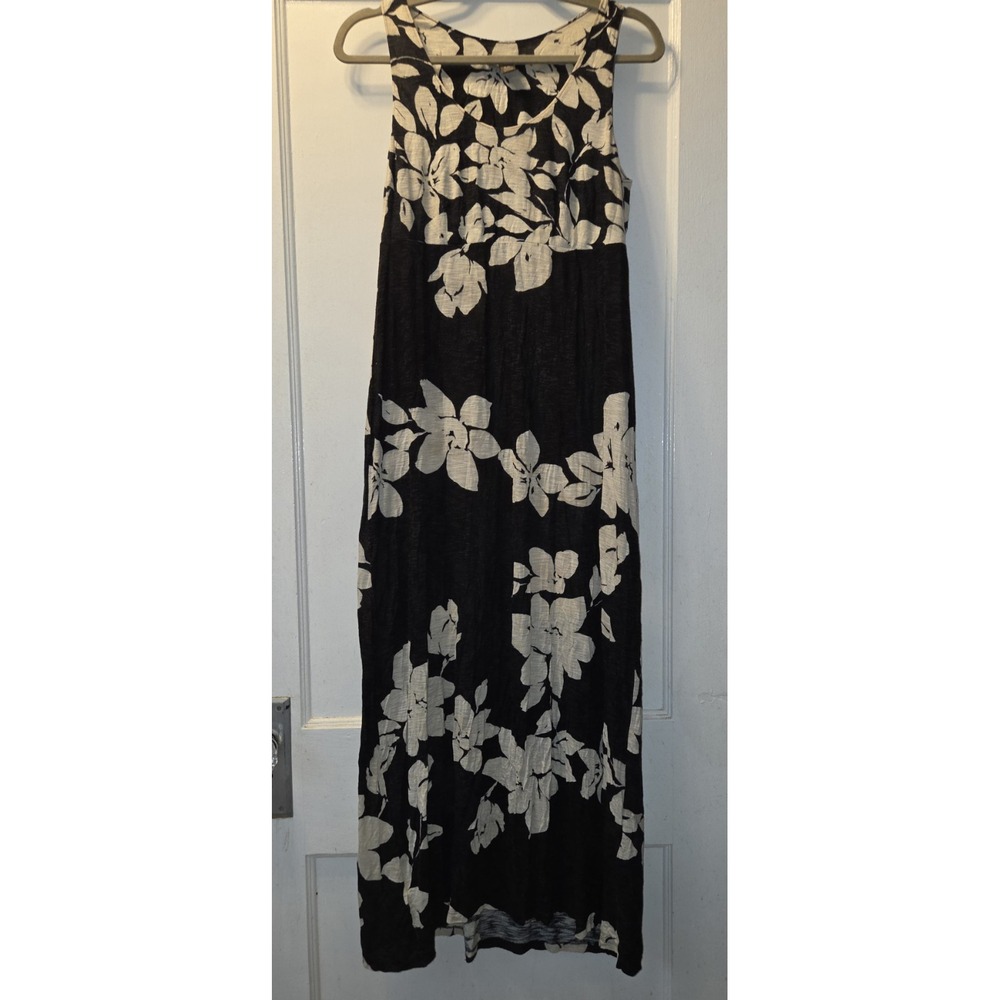Tommy Bahama Black Beige Floral Linen Maxi Sundress Scoop Neck Spaghetti S